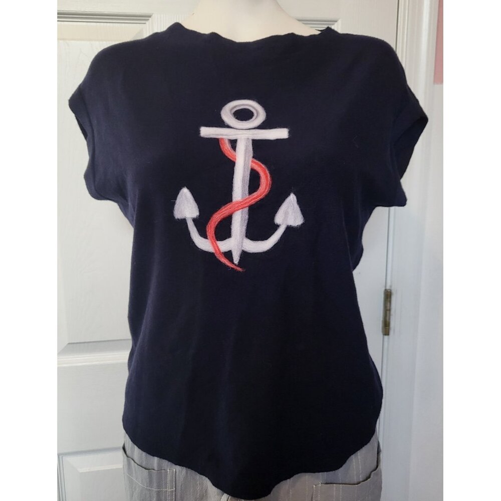 Aaeda Womens Nautical Sleeveless Sweater Size M Navy White & Red NWOT